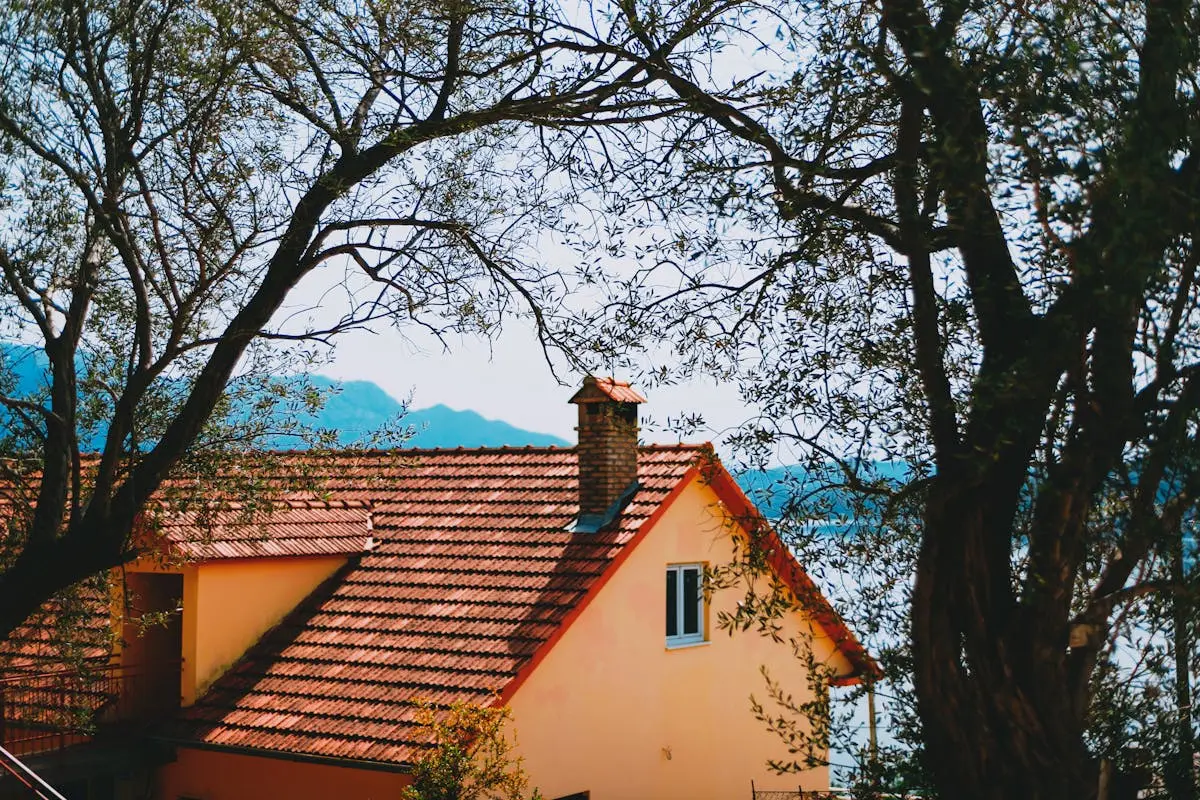 Intérieur chaleureux d'un gîte avec lit en bois et lumière naturelle