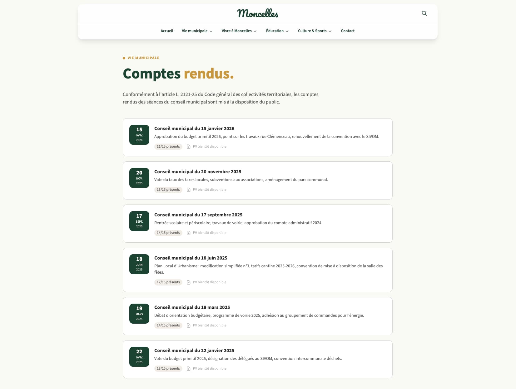 Démo site mairie — Comptes-rendus du conseil